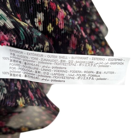 Zara Floral Pleated Sheer Sleeve Keyhole Back Tiered Mini Dress Black Size 11-12 - Picture 7 of 8